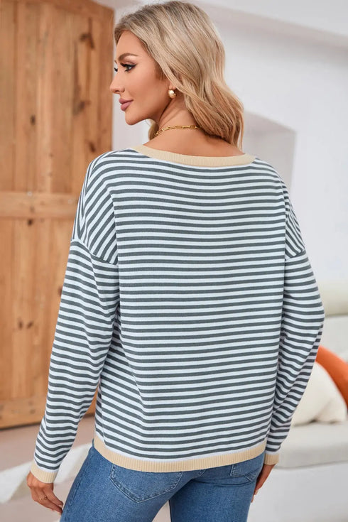 'Jolene' Striped Drop Shoulder T-Shirt - Celes Fashion